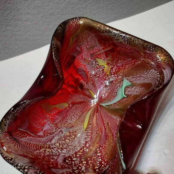 Vintage MCM Murano Red Glass Ashtray, AVEM Italy Tutti Frutti Dish, Italian Art - Picture 8 of 11